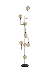 DEN5377 Denab 155cm Floor Lamp 8 Light in a Matt Black/Antique Brass/Cognac Finish