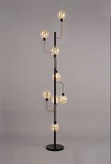 DEN5377 Denab 155cm Floor Lamp 8 Light in a Matt Black/Antique Brass/Cognac Finish