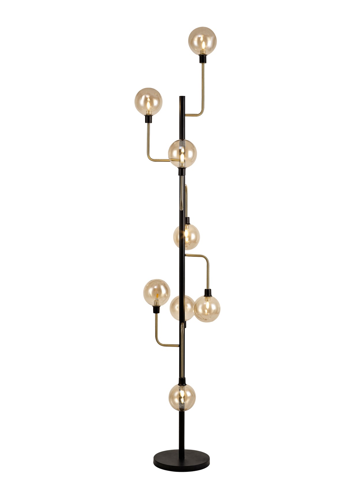 DEN5377 Denab 155cm Floor Lamp 8 Light in a Matt Black/Antique Brass/Cognac Finish