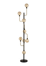 DEN5377 Denab 155cm Floor Lamp 8 Light in a Matt Black/Antique Brass/Cognac Finish