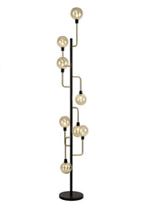 DEN5377 Denab 155cm Floor Lamp 8 Light in a Matt Black/Antique Brass/Cognac Finish