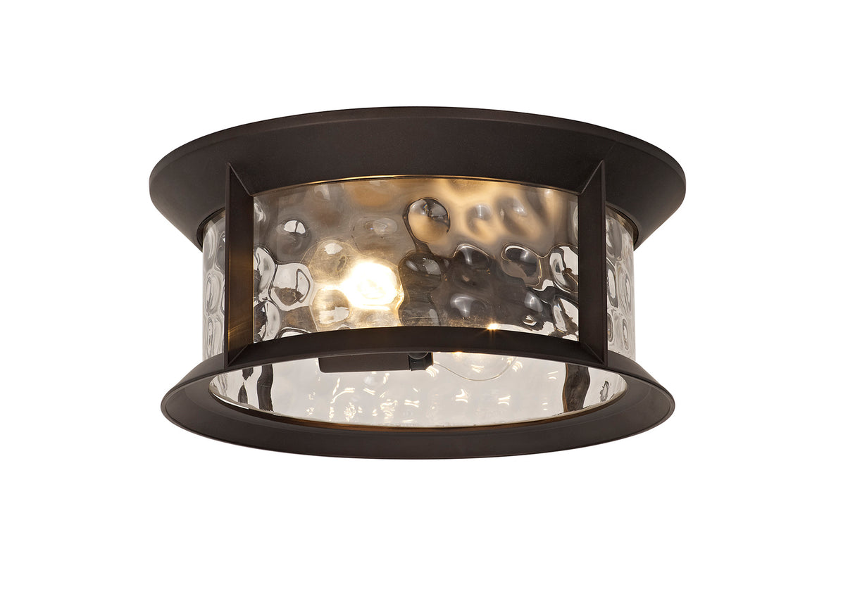 ELO9557 Elon Ceiling 2 Light IP54 Indoor/Outdoor Use in a Antique Bronze/Clear Finish