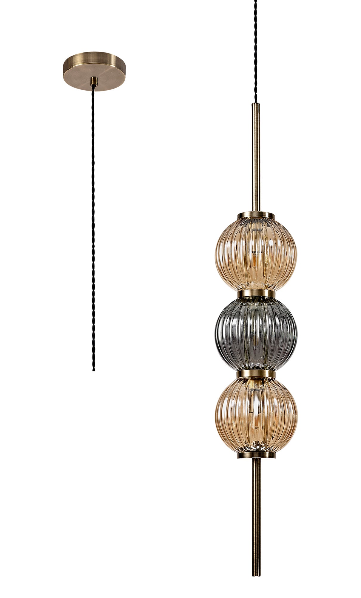 FRA5447 Franz Pendant 3 Light in a Antique Brass/Smoked/Amber Finish