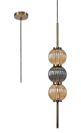 FRA5447 Franz Pendant 3 Light in a Antique Brass/Smoked/Amber Finish