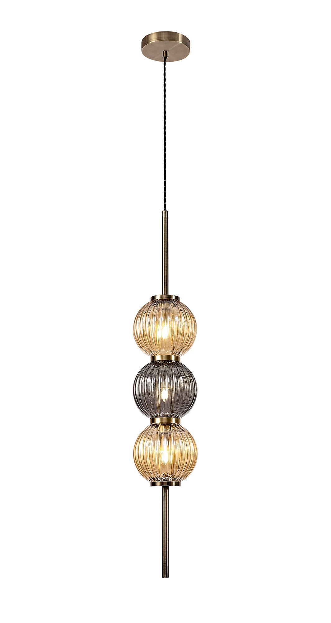 FRA5447 Franz Pendant 3 Light in a Antique Brass/Smoked/Amber Finish