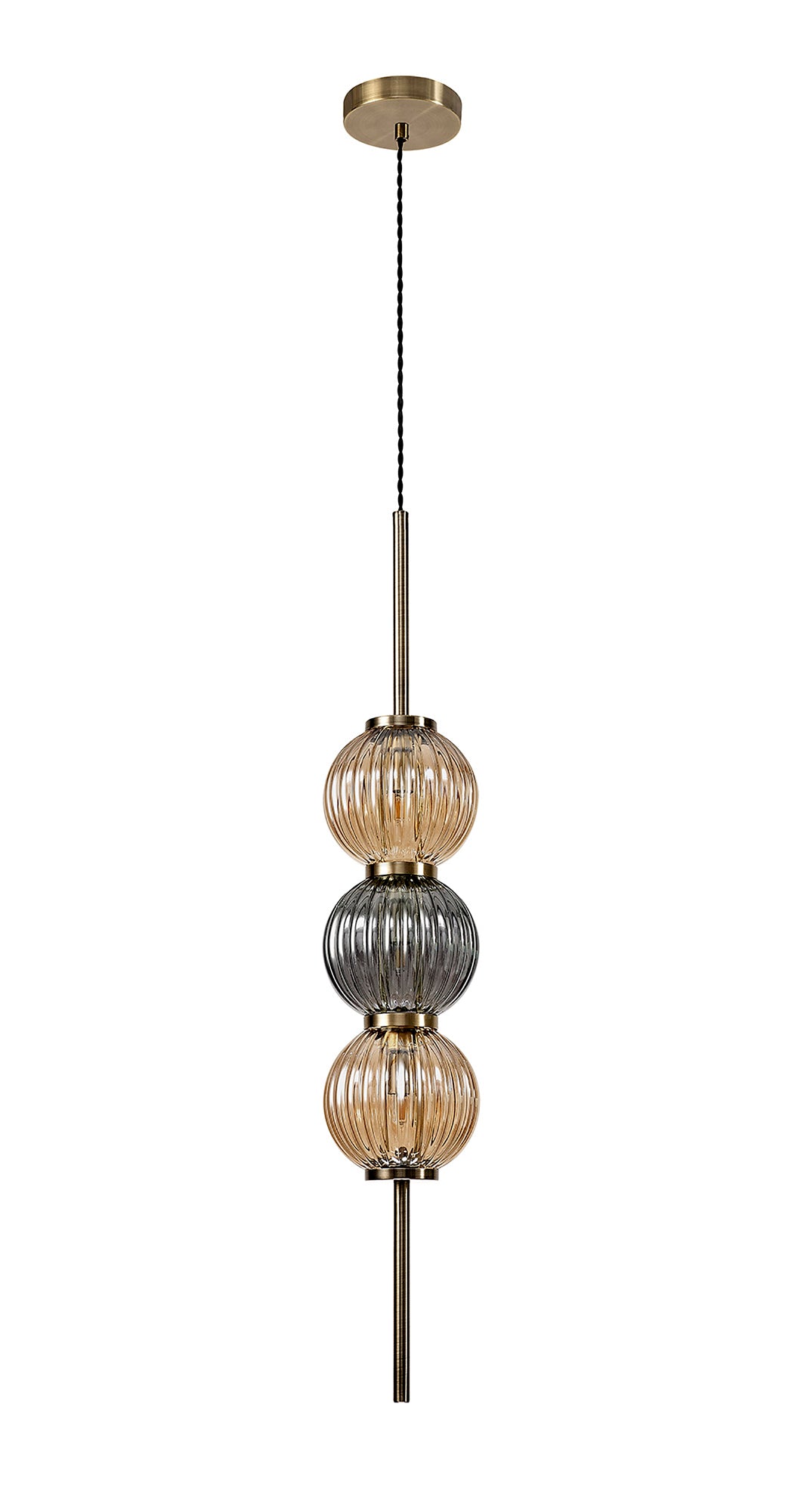 FRA5447 Franz Pendant 3 Light in a Antique Brass/Smoked/Amber Finish