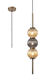 FRA5447 Franz Pendant 3 Light in a Antique Brass/Smoked/Amber Finish