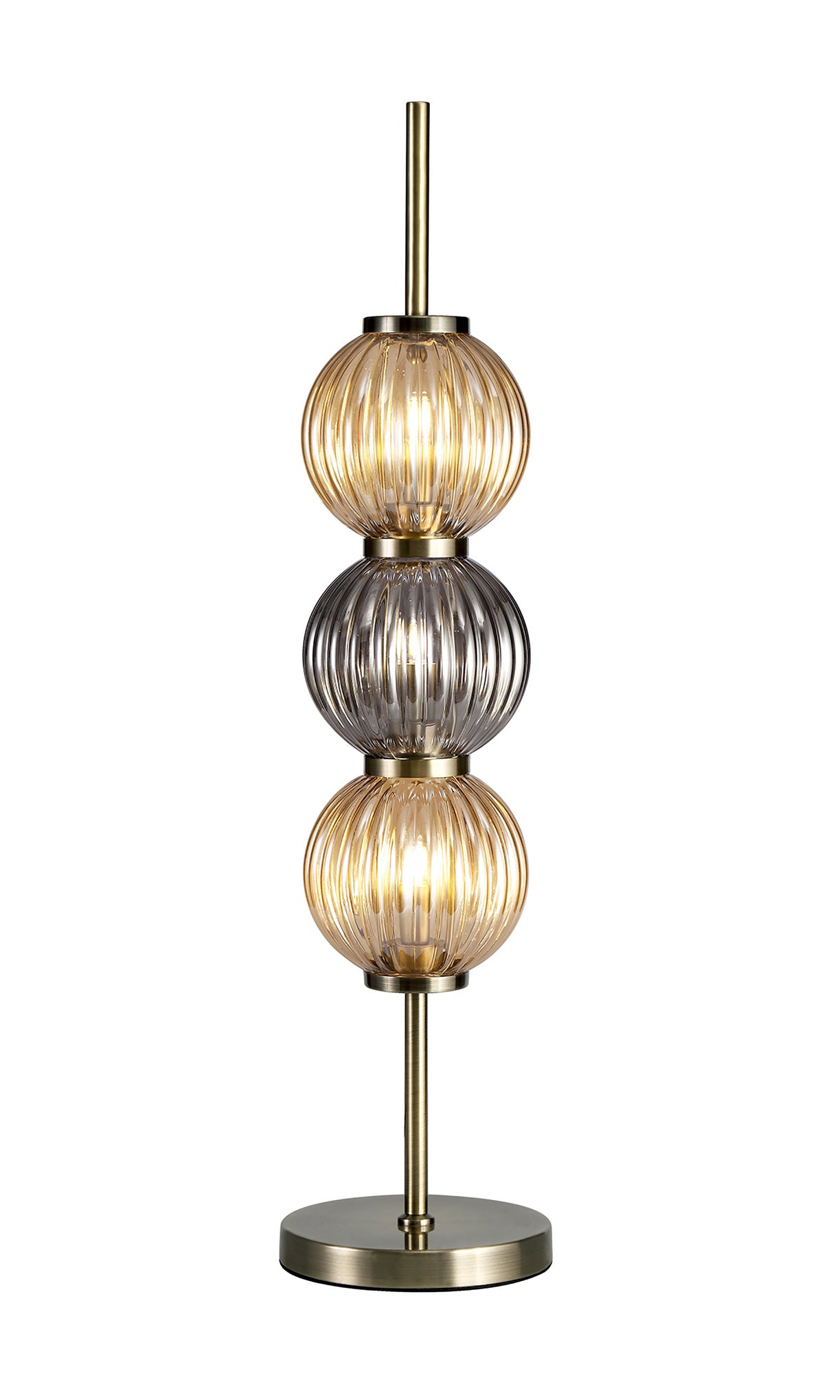 FRA6447 Franz 67cm Table Lamp 3 Light in a Antique Brass/Smoked/Amber Finish