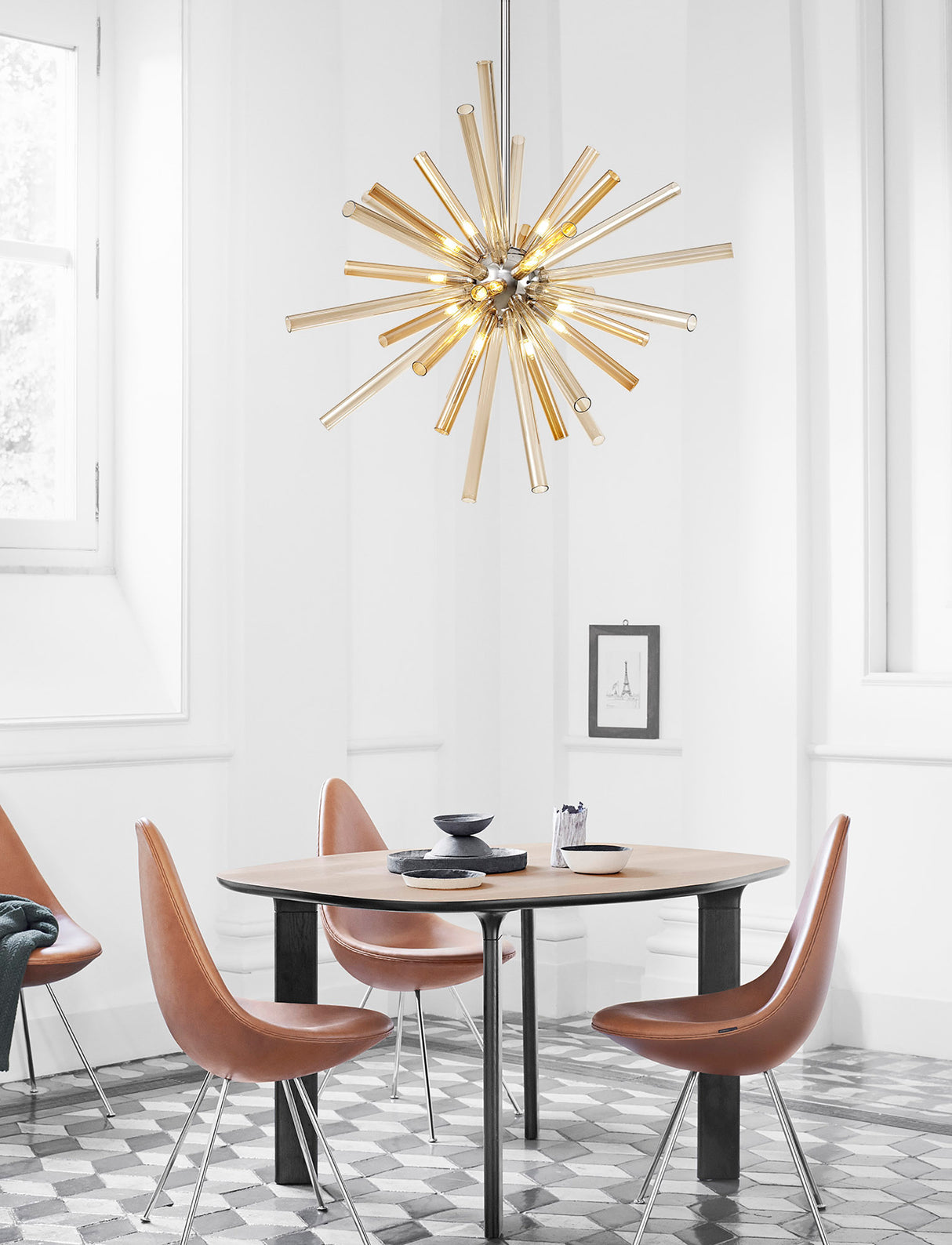 FUL0047 Fulu Pendant 16 Light in a Chrome/Amber/Champagne Finish