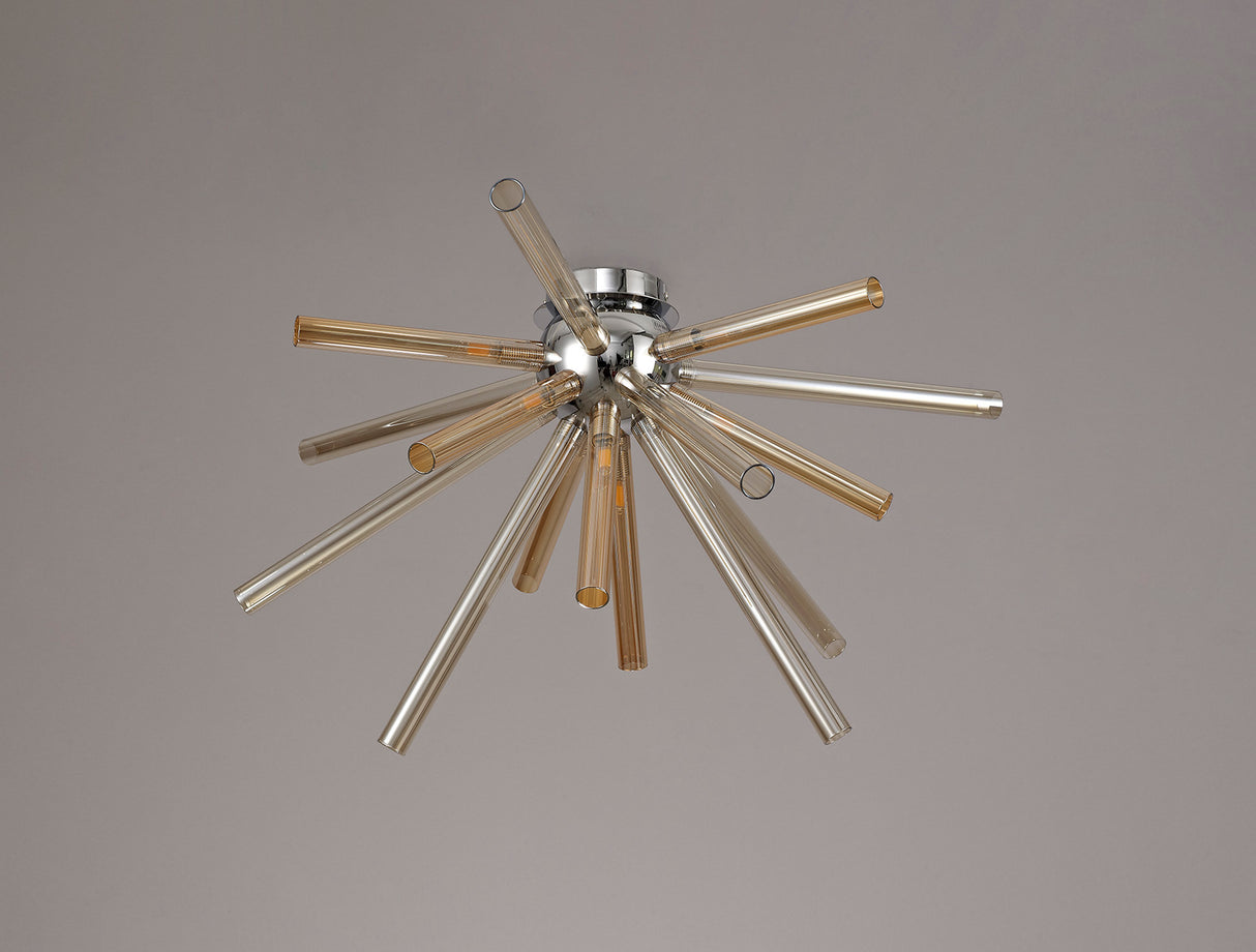 FUL1047 Fulu Semi Ceiling 8 Light in a Chrome/Amber/Champagne Finish