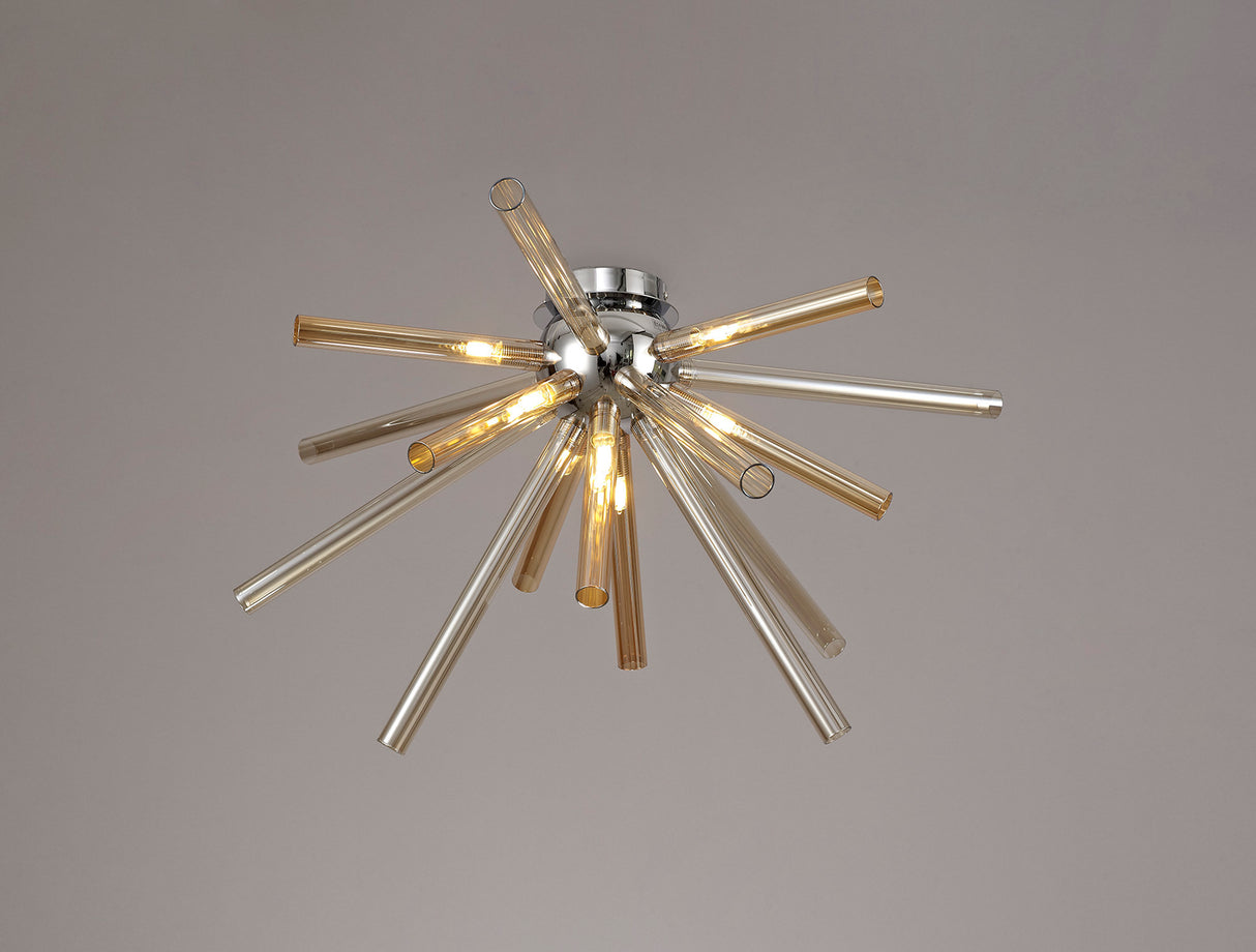 FUL1047 Fulu Semi Ceiling 8 Light in a Chrome/Amber/Champagne Finish