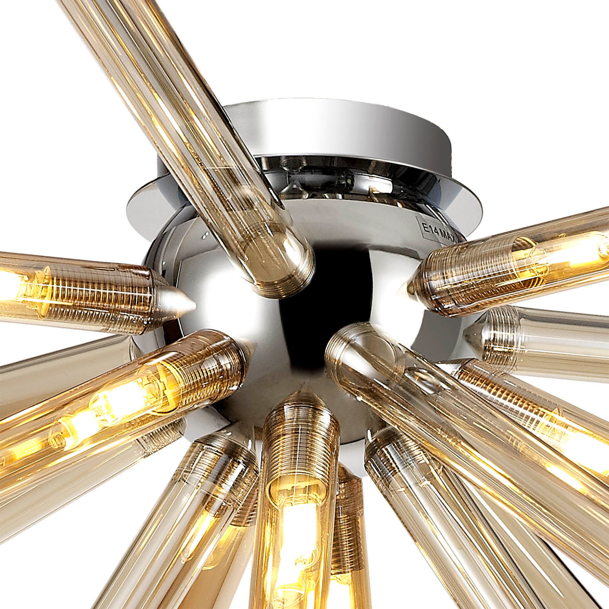 FUL1047 Fulu Semi Ceiling 8 Light in a Chrome/Amber/Champagne Finish