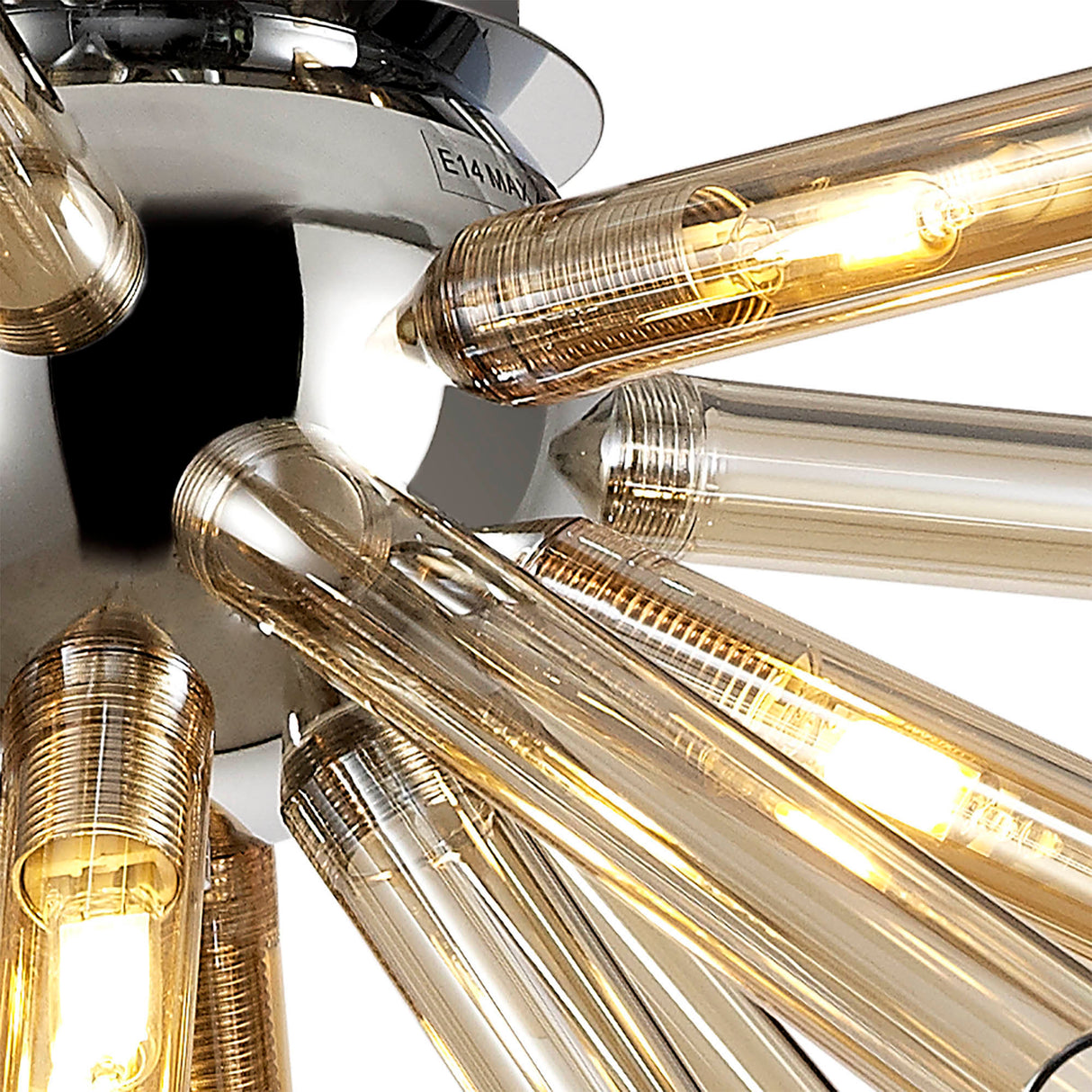 FUL1047 Fulu Semi Ceiling 8 Light in a Chrome/Amber/Champagne Finish