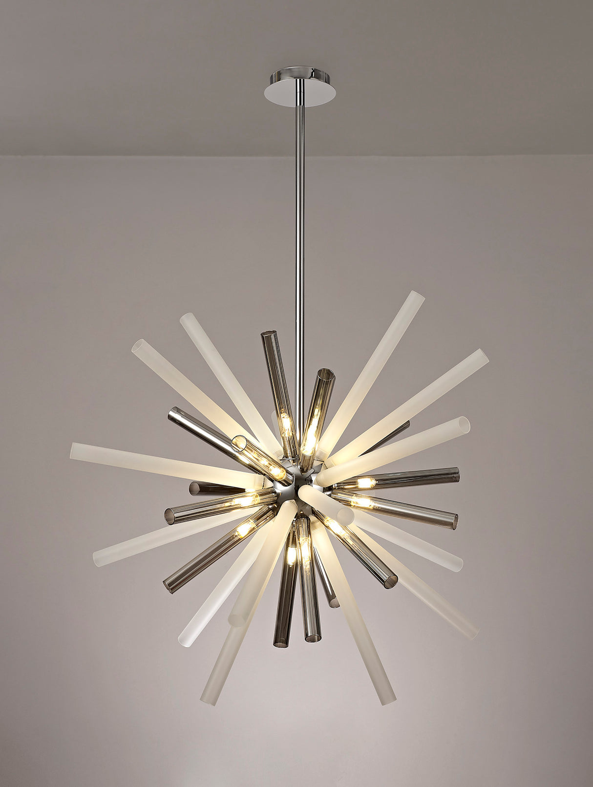 FUL7408 Fulu Pendant 16 Light in a Chrome/Smoked/Frosted Finish