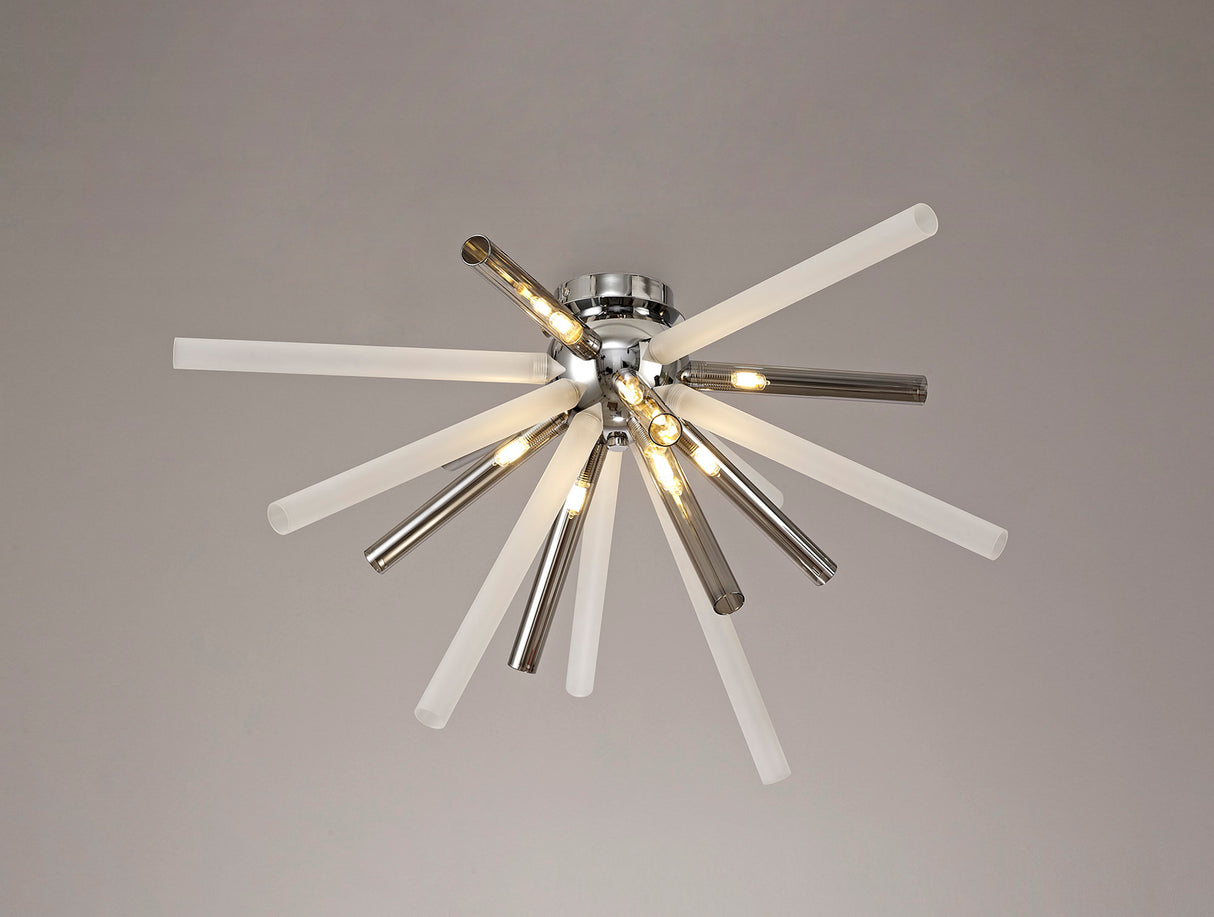 FUL8408 Fulu Semi Ceiling 8 Light in a Chrome/Smoked/Frosted Finish