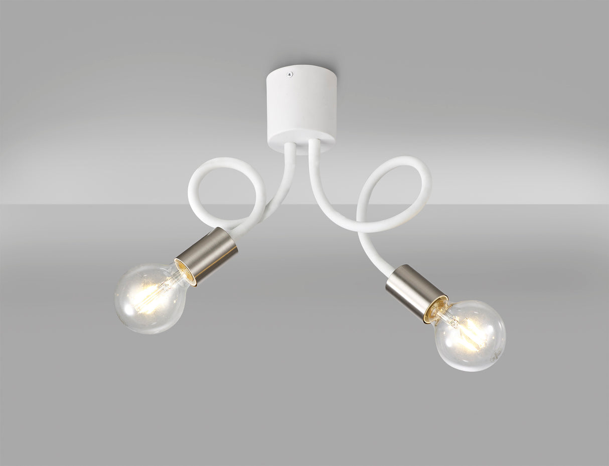 GIN1567 Ginan Flexible Ceiling 2 Light in a Satin White/Satin Nickel Finish