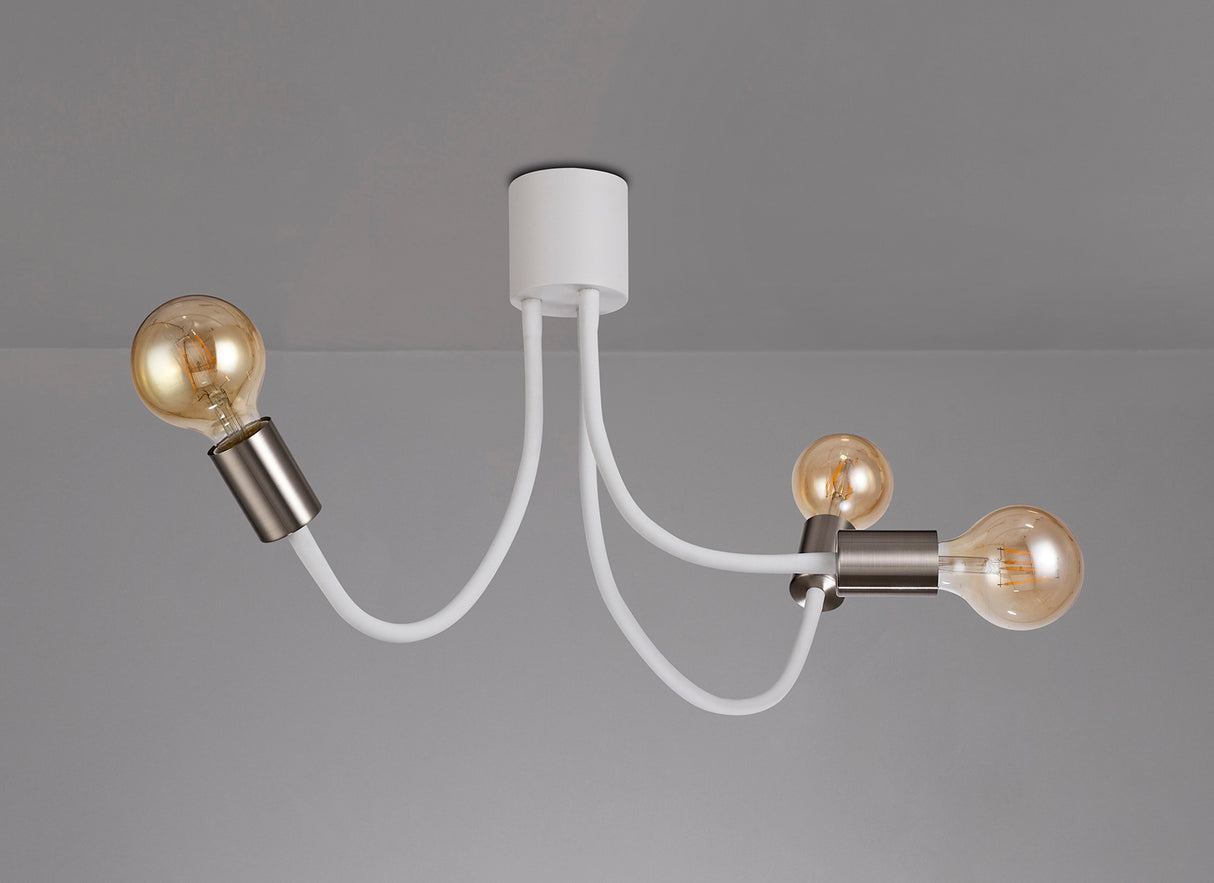 GIN2567 Ginan Flexible Ceiling 3 Light in a Satin White/Satin Nickel Finish