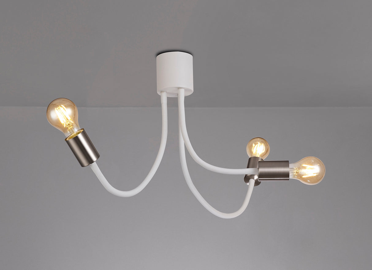 GIN2567 Ginan Flexible Ceiling 3 Light in a Satin White/Satin Nickel Finish