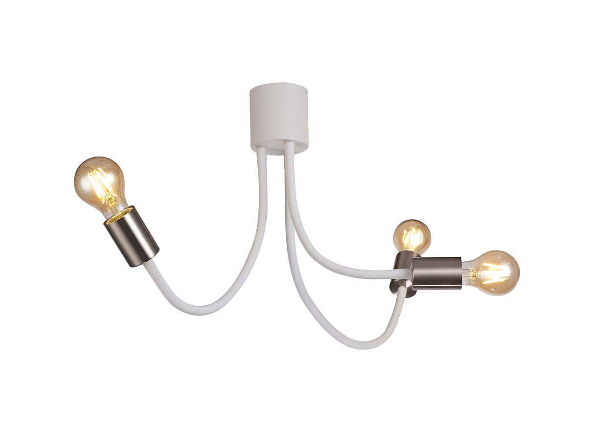 GIN2567 Ginan Flexible Ceiling 3 Light in a Satin White/Satin Nickel Finish