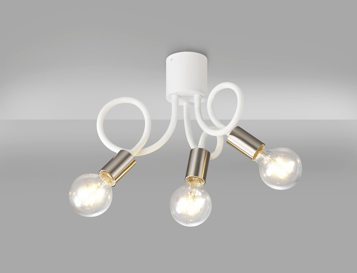 GIN2567 Ginan Flexible Ceiling 3 Light in a Satin White/Satin Nickel Finish