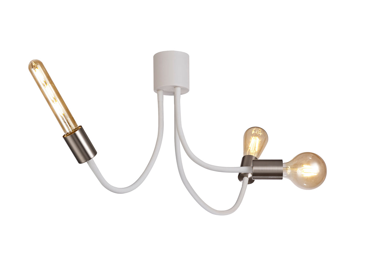 GIN2567 Ginan Flexible Ceiling 3 Light in a Satin White/Satin Nickel Finish