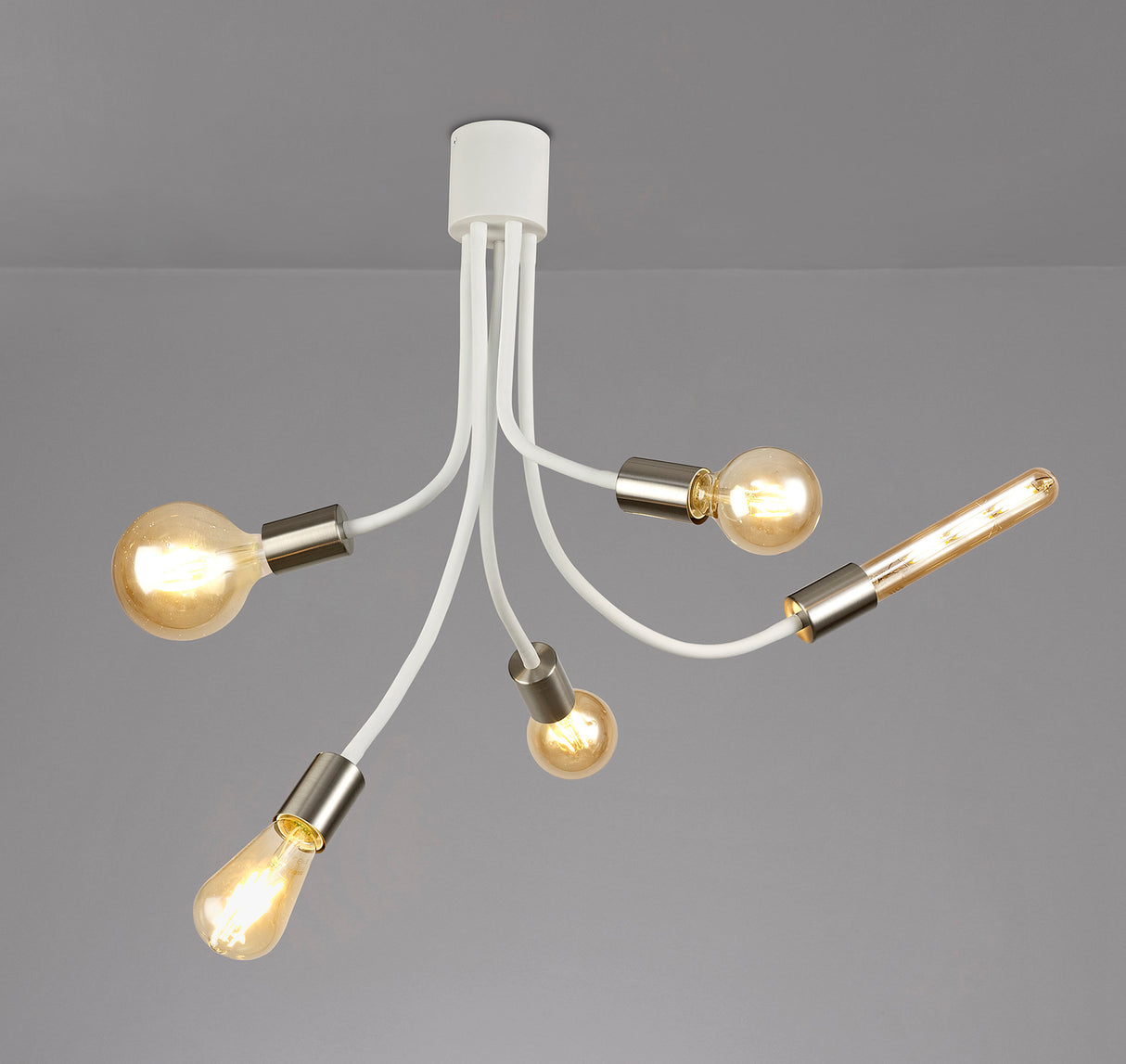 GIN3567 Ginan Flexible Ceiling 5 Light in a Satin White/Satin Nickel Finish