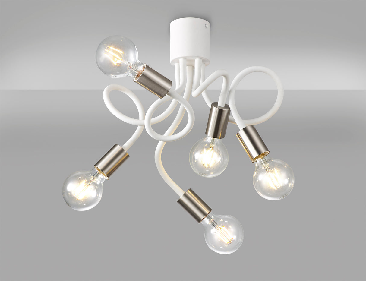 GIN3567 Ginan Flexible Ceiling 5 Light in a Satin White/Satin Nickel Finish