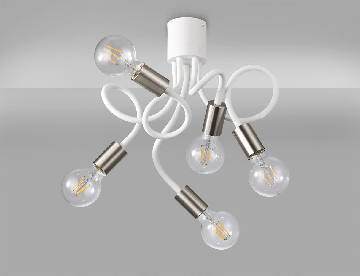 GIN3567 Ginan Flexible Ceiling 5 Light in a Satin White/Satin Nickel Finish