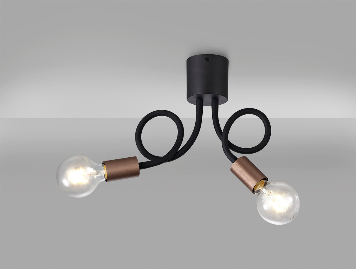 GIN4467 Ginan Flexible Ceiling 2 Light in a Satin Black/Brushed Copper Finish