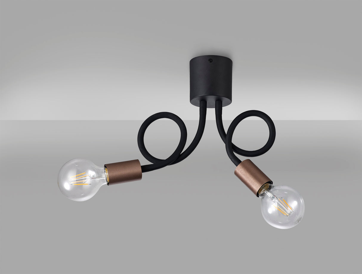 GIN4467 Ginan Flexible Ceiling 2 Light in a Satin Black/Brushed Copper Finish