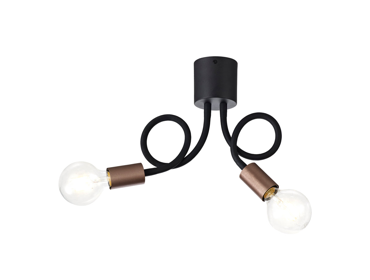 GIN4467 Ginan Flexible Ceiling 2 Light in a Satin Black/Brushed Copper Finish