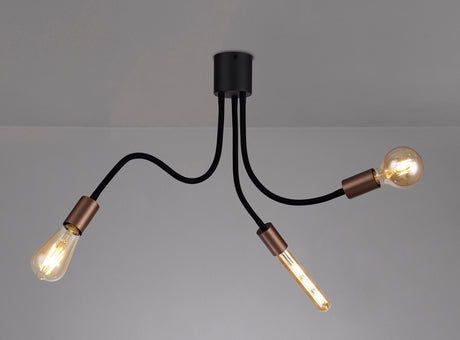 GIN5467 Ginan Flexible Ceiling 3 Light in a Satin Black/Brushed Copper Finish