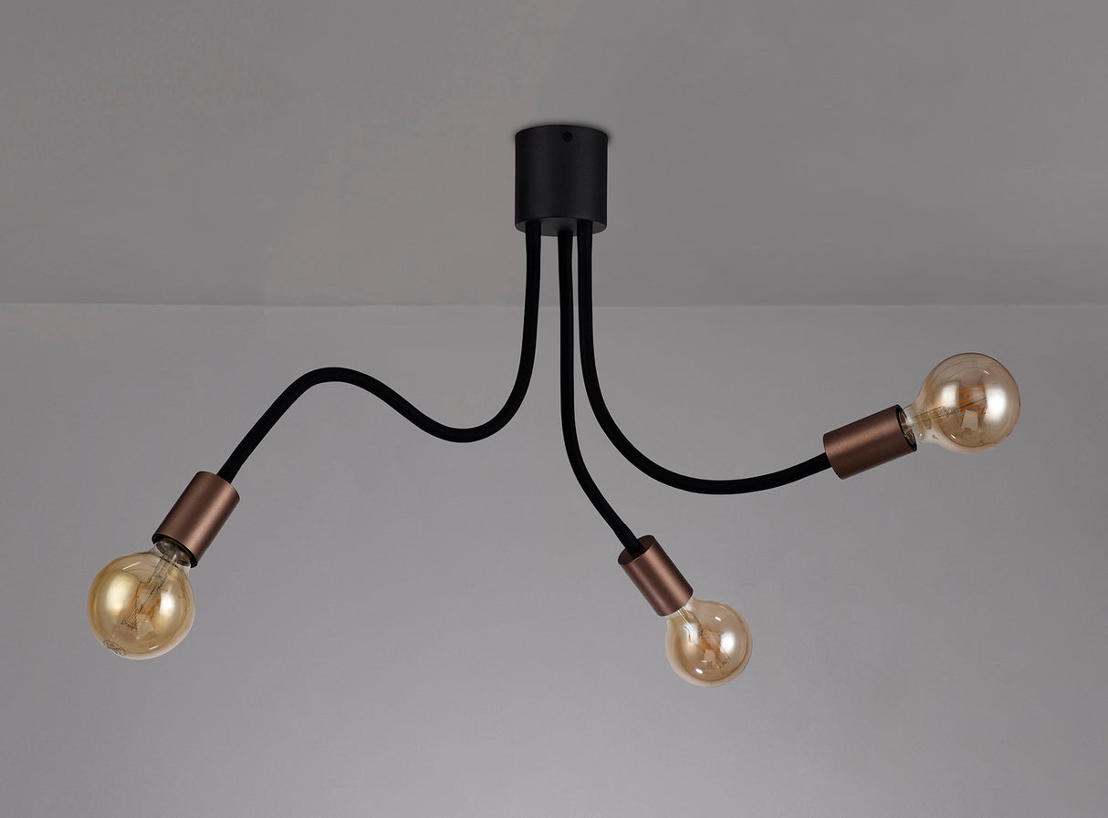 GIN5467 Ginan Flexible Ceiling 3 Light in a Satin Black/Brushed Copper Finish