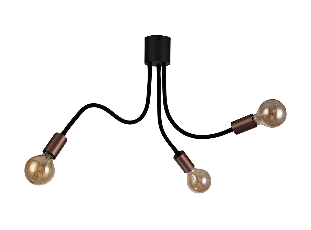 GIN5467 Ginan Flexible Ceiling 3 Light in a Satin Black/Brushed Copper Finish