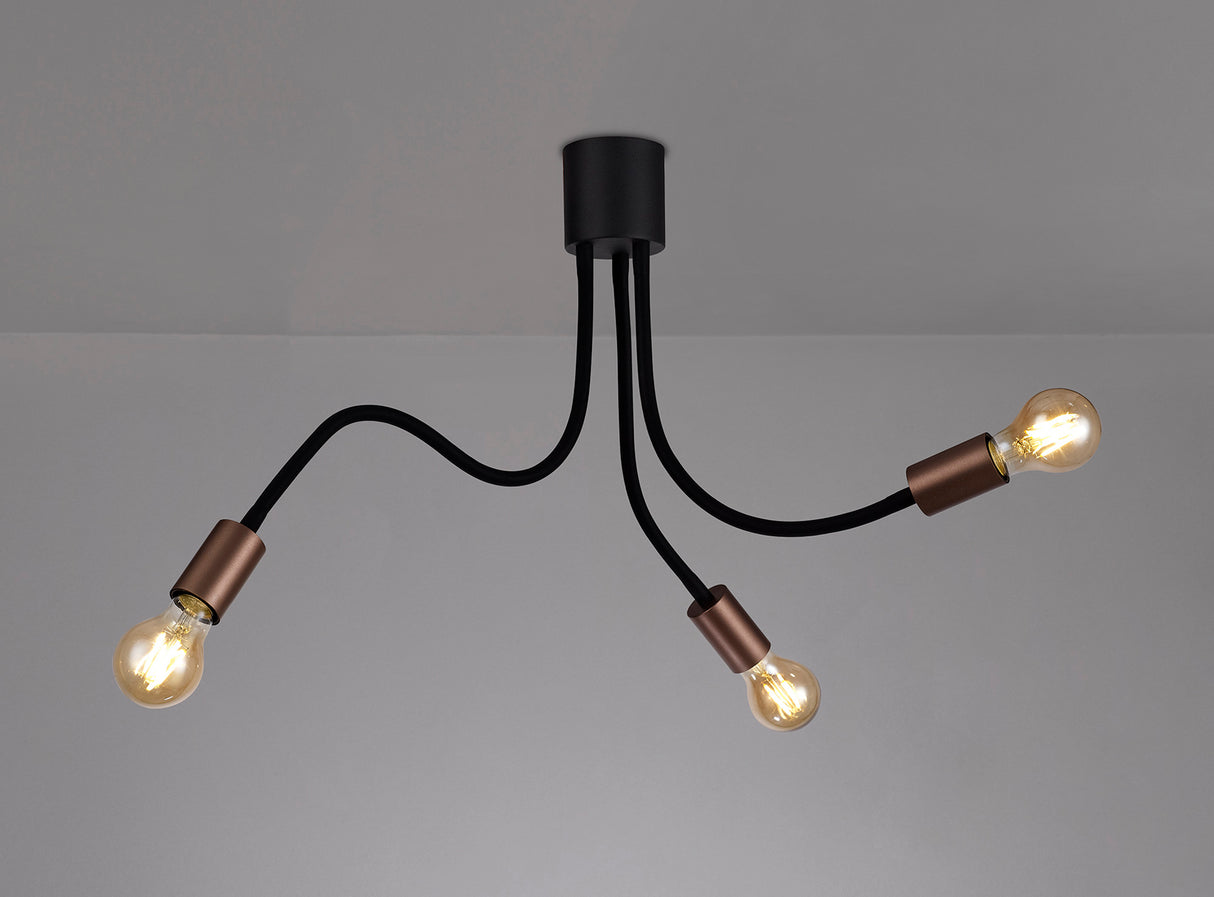 GIN5467 Ginan Flexible Ceiling 3 Light in a Satin Black/Brushed Copper Finish