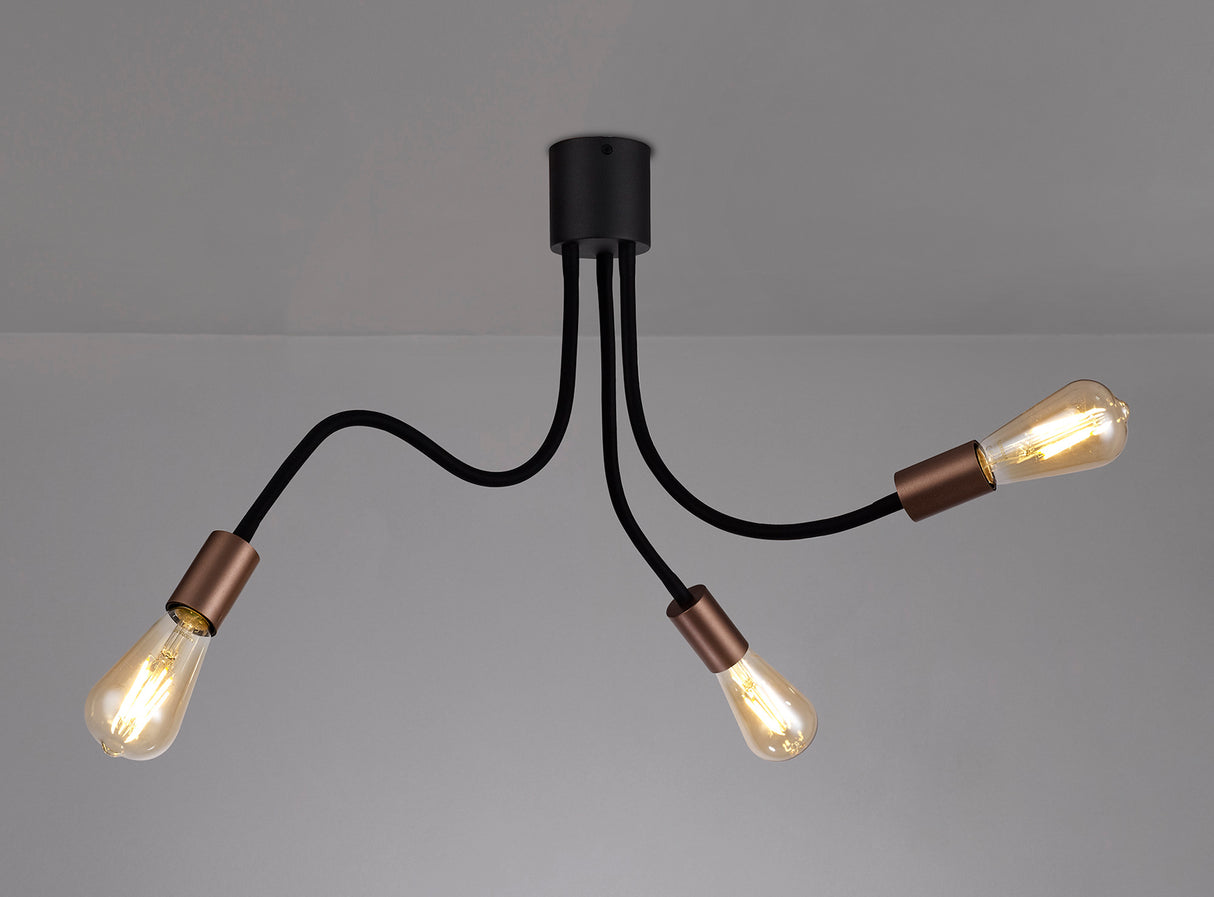 GIN5467 Ginan Flexible Ceiling 3 Light in a Satin Black/Brushed Copper Finish