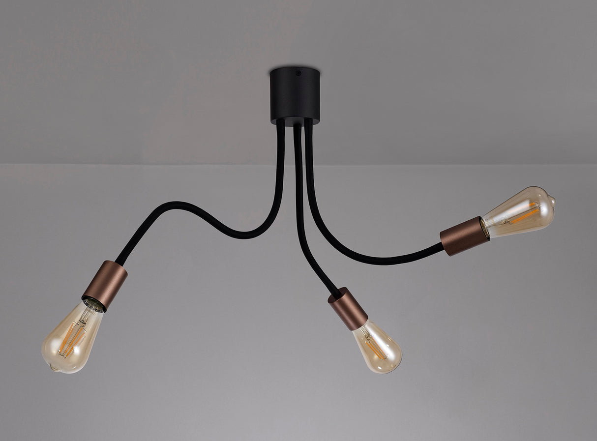 GIN5467 Ginan Flexible Ceiling 3 Light in a Satin Black/Brushed Copper Finish