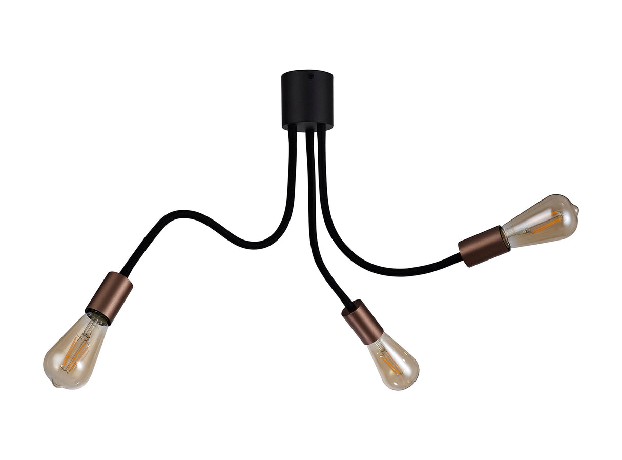 GIN5467 Ginan Flexible Ceiling 3 Light in a Satin Black/Brushed Copper Finish