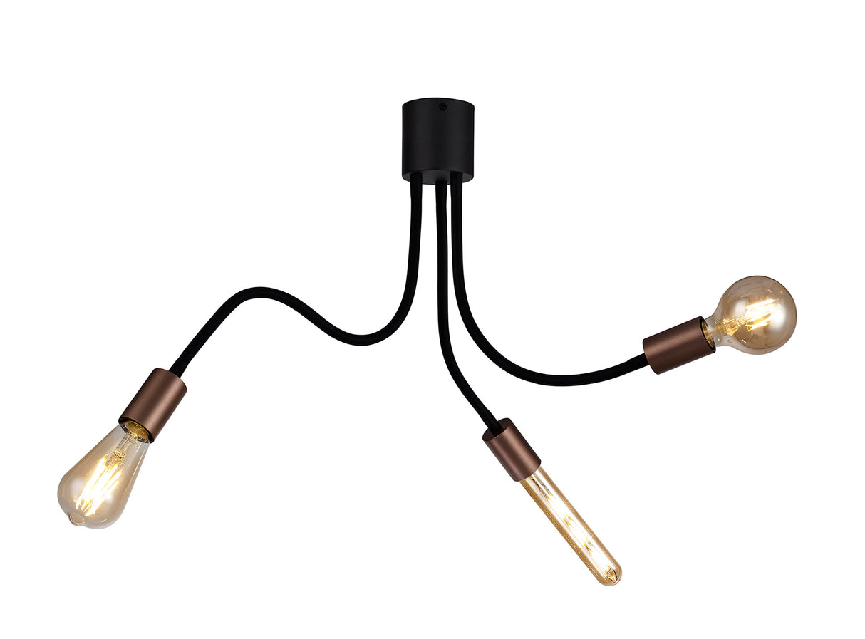 GIN5467 Ginan Flexible Ceiling 3 Light in a Satin Black/Brushed Copper Finish