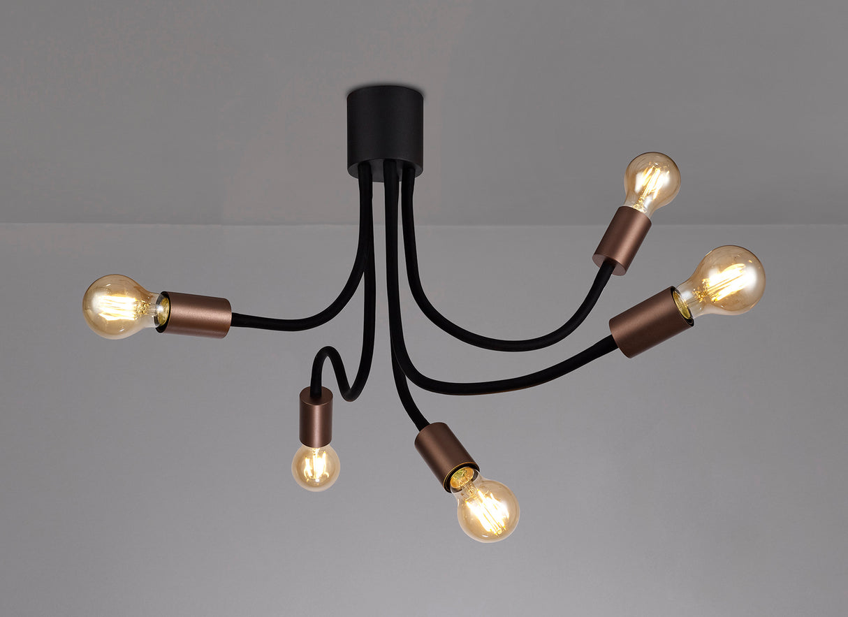 GIN6467 Ginan Flexible Ceiling 5 Light in a Satin Black/Brushed Copper Finish