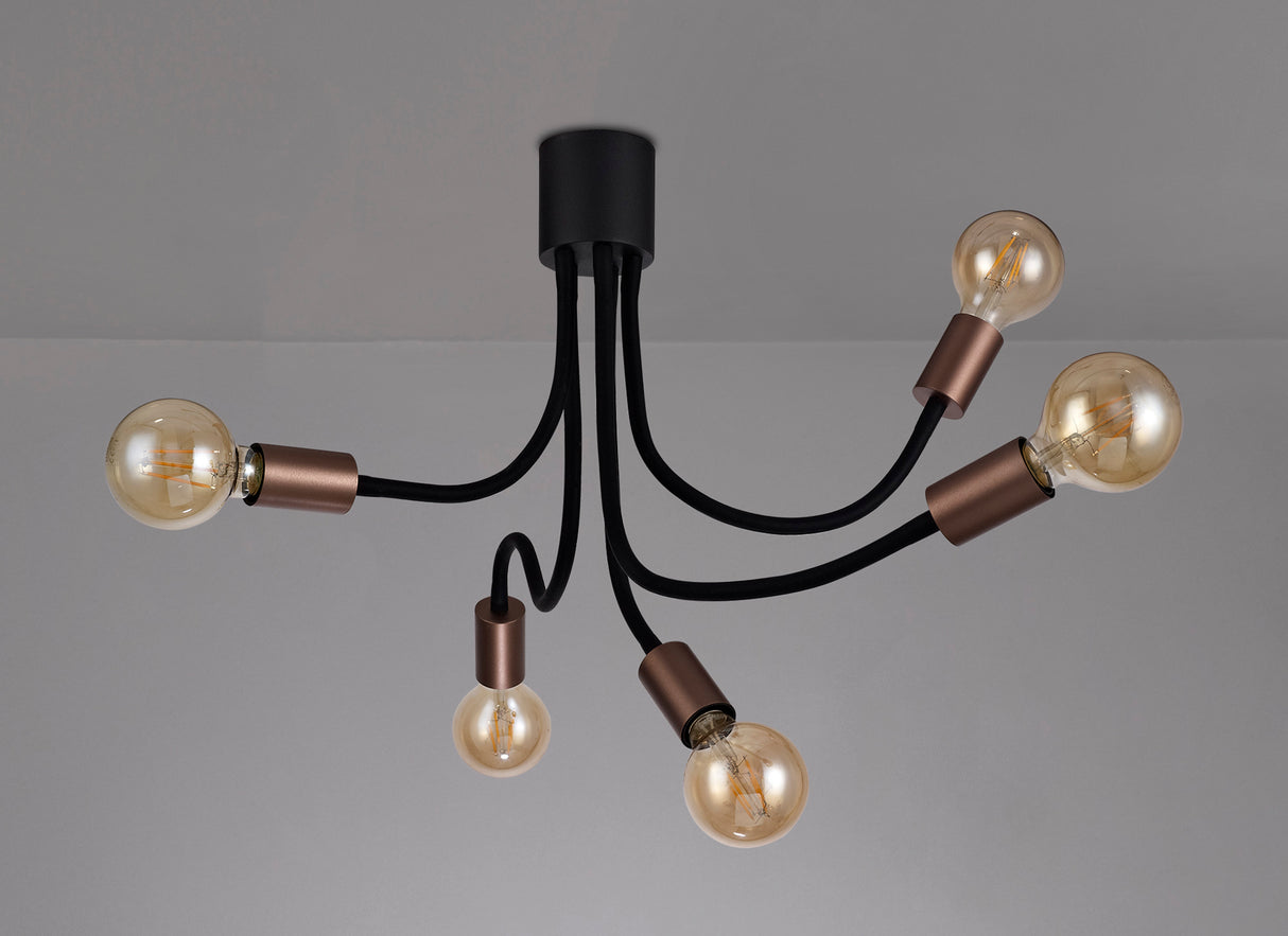 GIN6467 Ginan Flexible Ceiling 5 Light in a Satin Black/Brushed Copper Finish