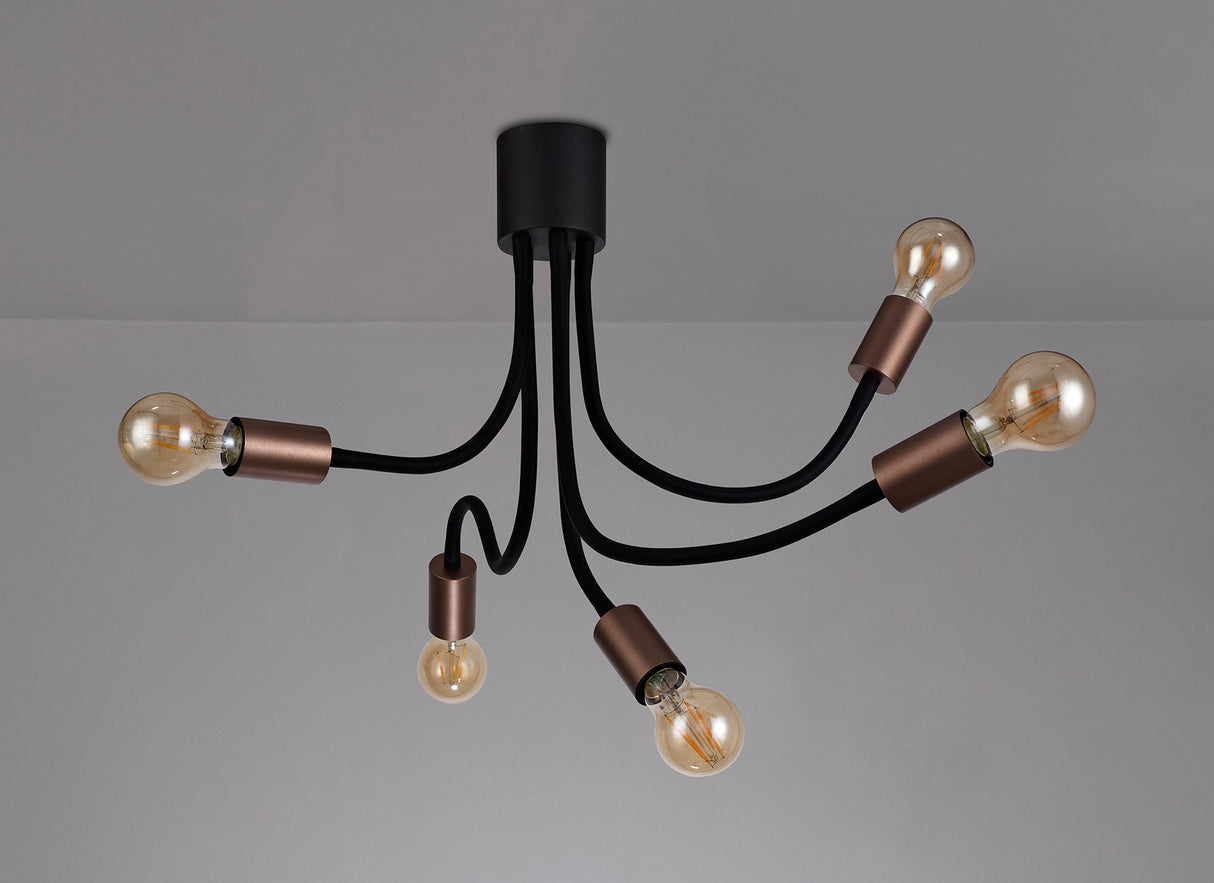 GIN6467 Ginan Flexible Ceiling 5 Light in a Satin Black/Brushed Copper Finish