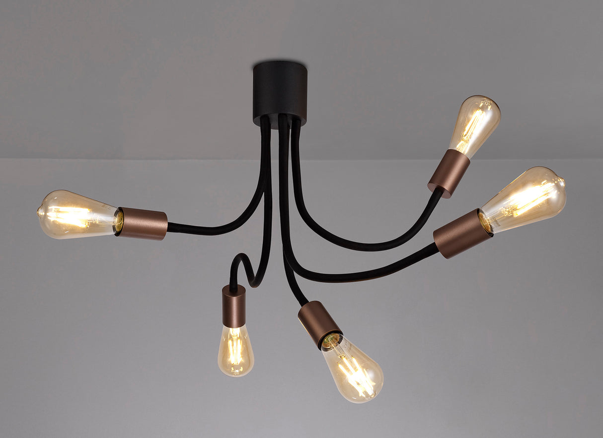 GIN6467 Ginan Flexible Ceiling 5 Light in a Satin Black/Brushed Copper Finish