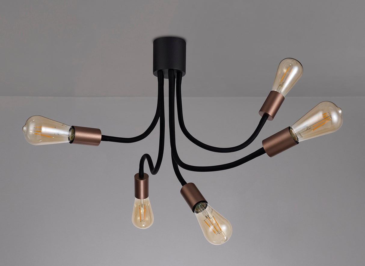 GIN6467 Ginan Flexible Ceiling 5 Light in a Satin Black/Brushed Copper Finish