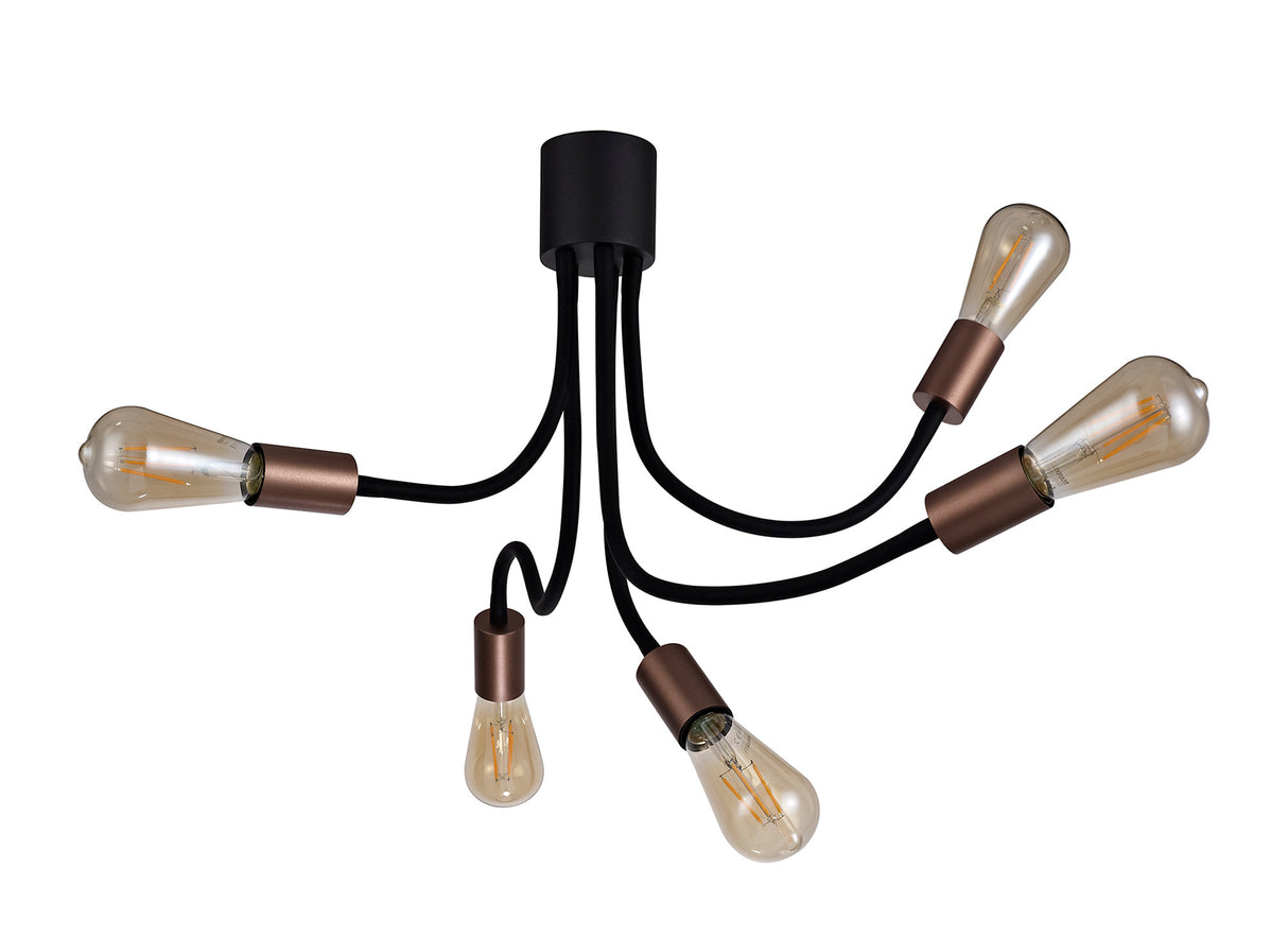 GIN6467 Ginan Flexible Ceiling 5 Light in a Satin Black/Brushed Copper Finish