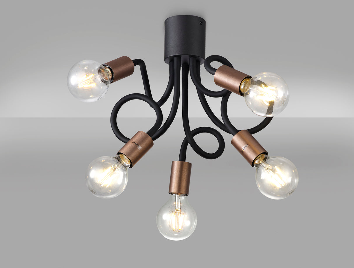 GIN6467 Ginan Flexible Ceiling 5 Light in a Satin Black/Brushed Copper Finish