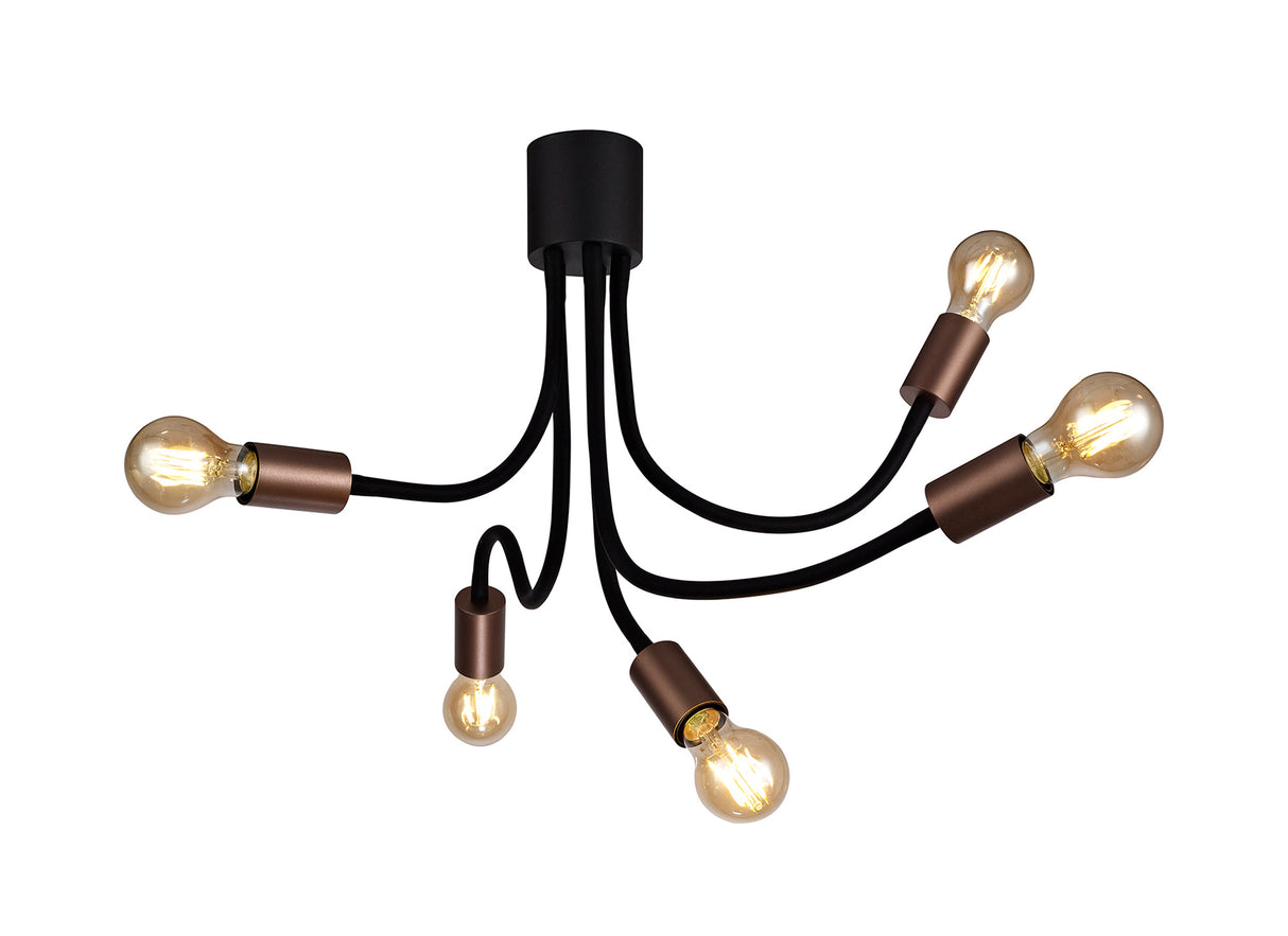 GIN6467 Ginan Flexible Ceiling 5 Light in a Satin Black/Brushed Copper Finish