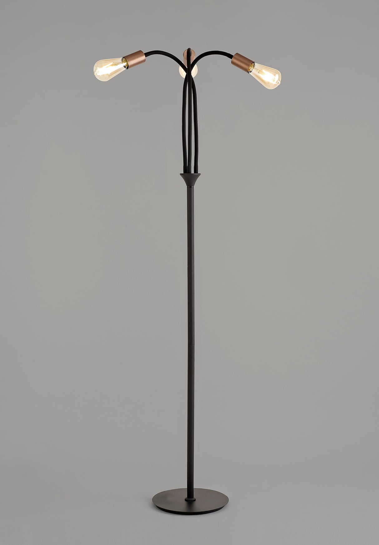 GIN9467 Ginan 163cm Flexible Floor Lamp 3 Light in a Satin Black/Brushed Copper Finish