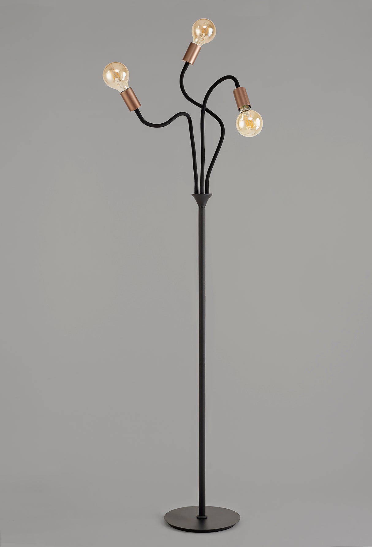 GIN9467 Ginan 163cm Flexible Floor Lamp 3 Light in a Satin Black/Brushed Copper Finish