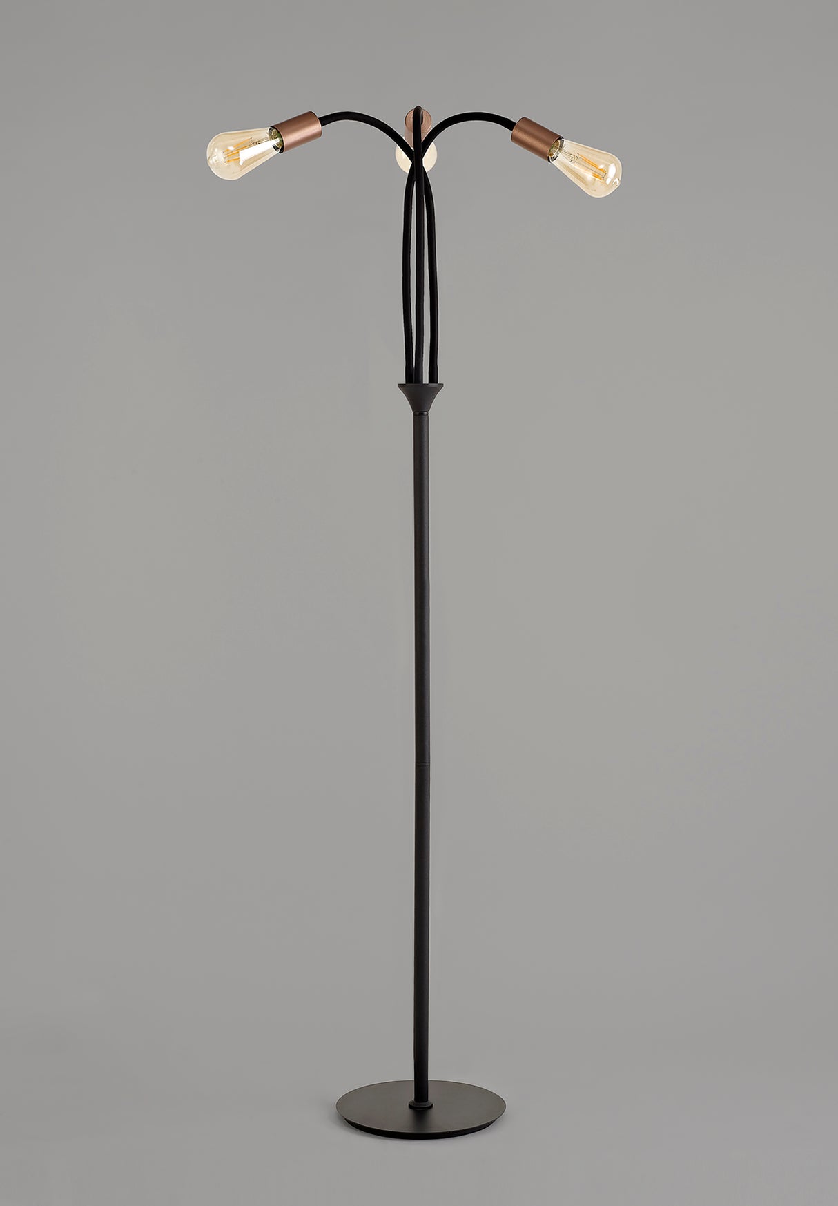 GIN9467 Ginan 163cm Flexible Floor Lamp 3 Light in a Satin Black/Brushed Copper Finish